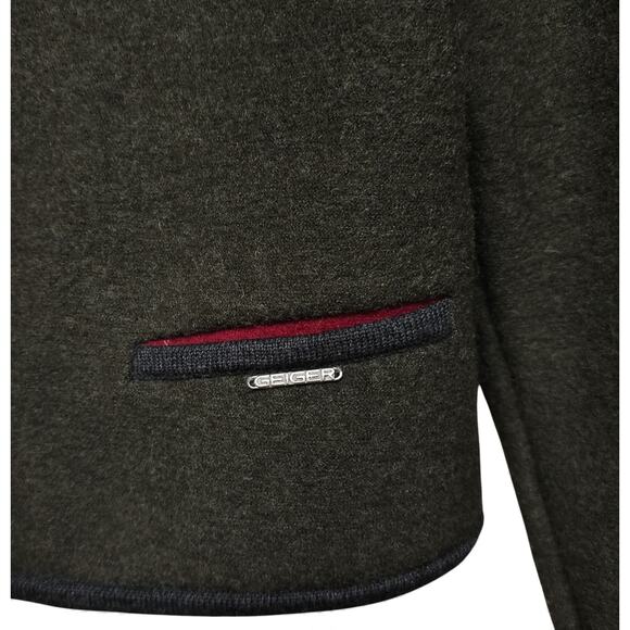 Vintage GEIGER Sweater Cardigan Tyrol Boiled Pure Wool Button Green Womens 42 - Picture 2 of 7